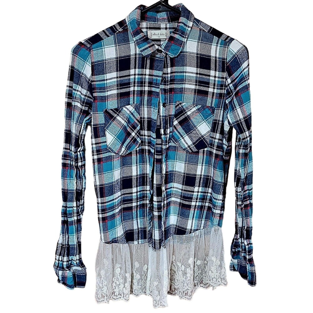 Altar'd State Top Womens Xtra Small Button Down Long Sleeve Tartan Plaid Flannel